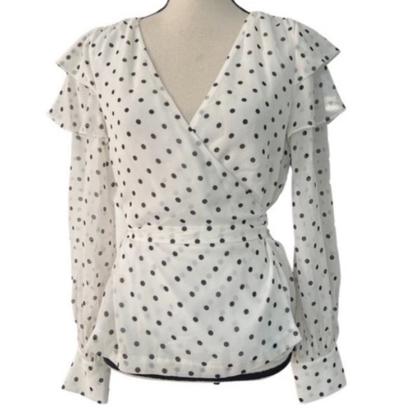 Club Monaco 100% Silk Off White Dotted Blouse Long Sleeve - size XS - Picture 1 of 10